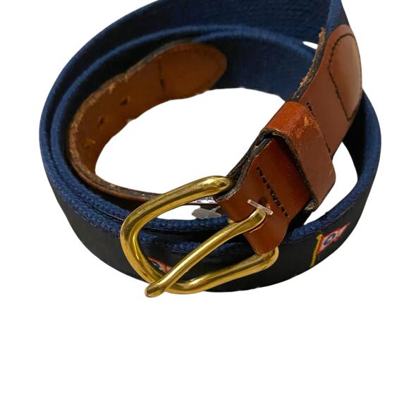 Leather Man Ltd Belt Size 40 Navy blue with flag pattern LML Solid Brass Buckle - Picture 16 of 16